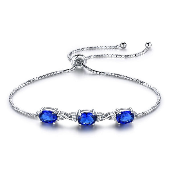 Tanzanite or Sapphire and Cubic Zirconia 925 Sterling Silver Adjustable Tennis Bracelet