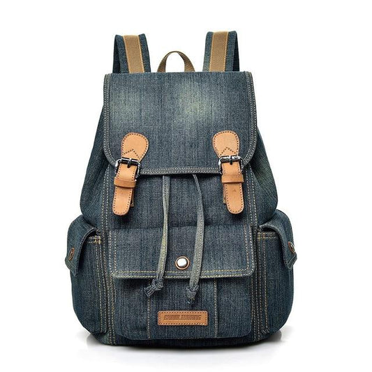 Blue Denim with Drawstring Travel 20 to 35 Litre Backpack - InnovatoDesign