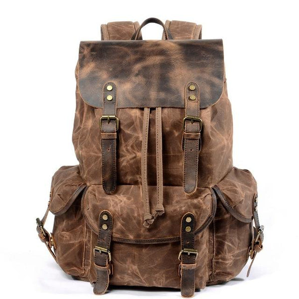 Waxed Multi-functional Waterproof Canvas 20 to 35 Litre Backpack-Canvas and Leather Backpack-Innovato Design-Coffee-Innovato Design