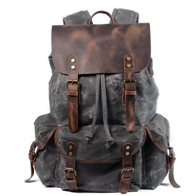 Waxed Multi-functional Waterproof Canvas 20 to 35 Litre Backpack-Canvas and Leather Backpack-Innovato Design-Gray-Innovato Design