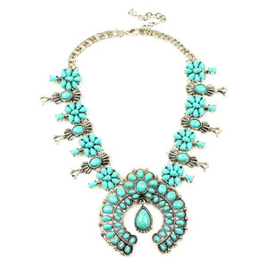Silver Floral Squash Blossom Beaded Statement Necklace-Necklaces-Innovato Design-Green-Innovato Design
