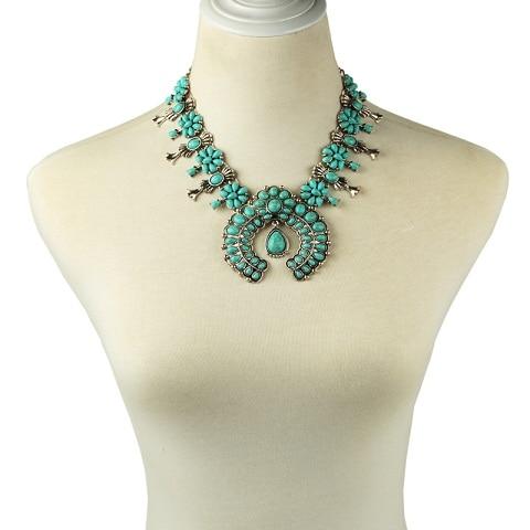 Silver Floral Squash Blossom Beaded Statement Necklace-Necklaces-Innovato Design-Green-Innovato Design