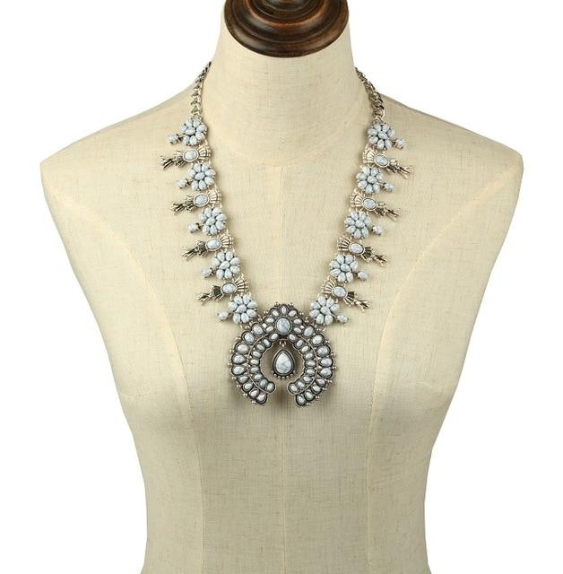 Silver Floral Squash Blossom Beaded Statement Necklace-Necklaces-Innovato Design-Green-Innovato Design