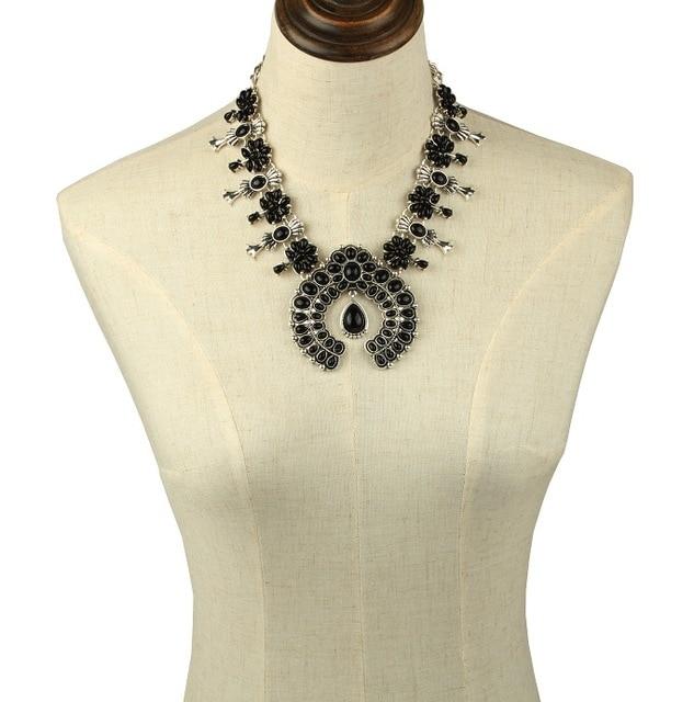 Silver Floral Squash Blossom Beaded Statement Necklace-Necklaces-Innovato Design-Green-Innovato Design