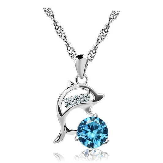 Silver Plated Dolphin and Clear Zirconia Crystal Pendant Necklace - InnovatoDesign