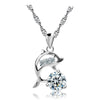 Silver Plated Dolphin and Clear Zirconia Crystal Pendant Necklace-Necklaces-Innovato Design-White-Innovato Design