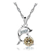 Silver Plated Dolphin and Clear Zirconia Crystal Pendant Necklace-Necklaces-Innovato Design-Yellow-Innovato Design