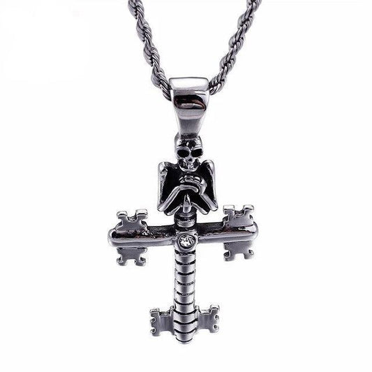 Stainless Steel Silver Mechanical Skeleton Cross Pendant Chain Necklace-Necklaces-Innovato Design-18-Innovato Design