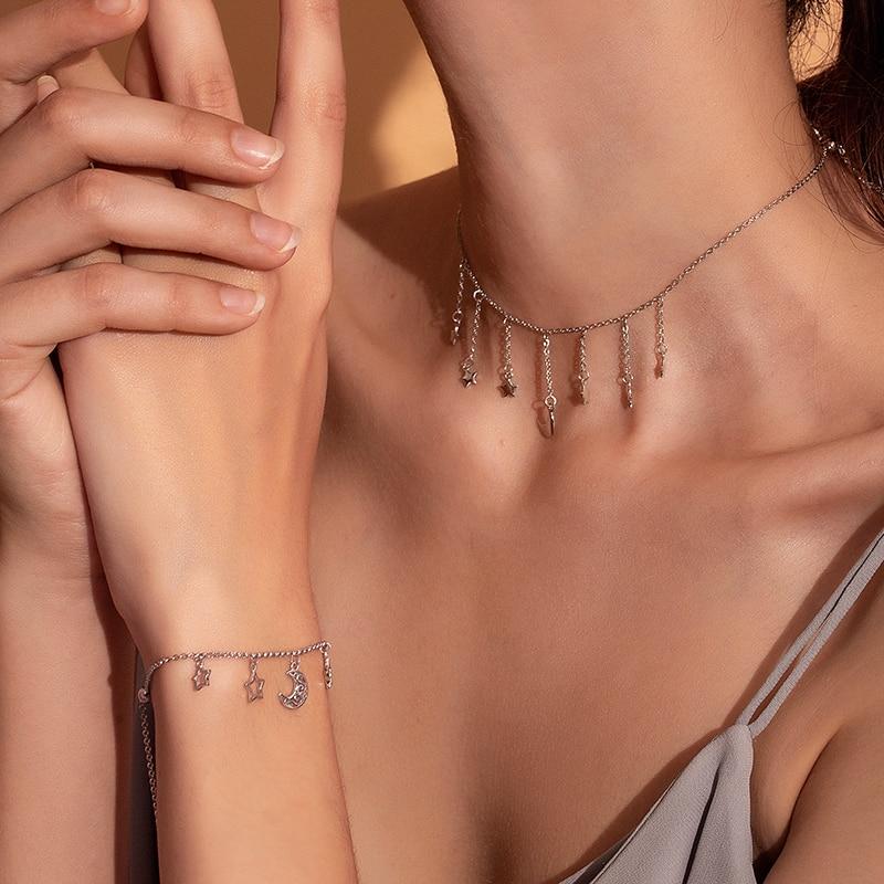 95 Sterling Silver Moon and Stars Chain Necklace-Necklaces-Innovato Design-Innovato Design