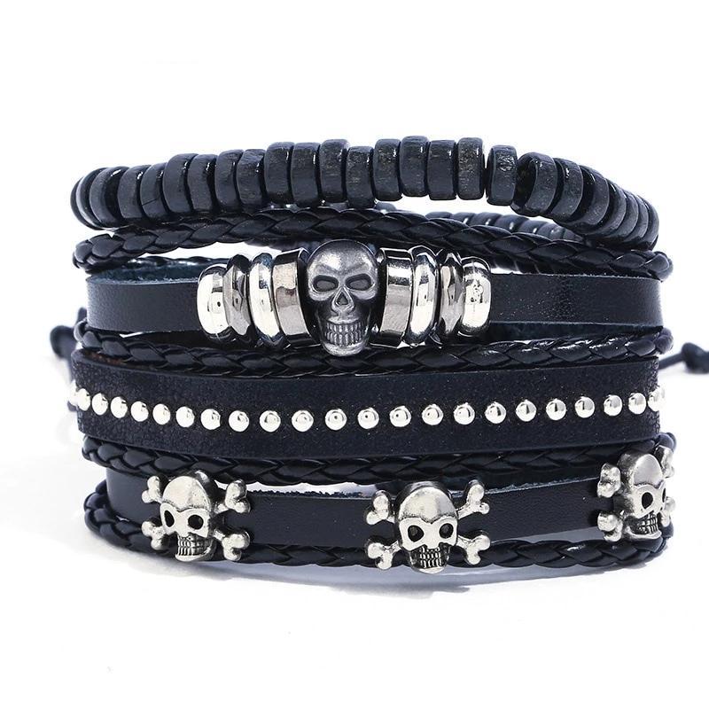 Black Vintage Multilayer Leather Skull Bracelet-Skull Bracelet-Innovato Design-Innovato Design