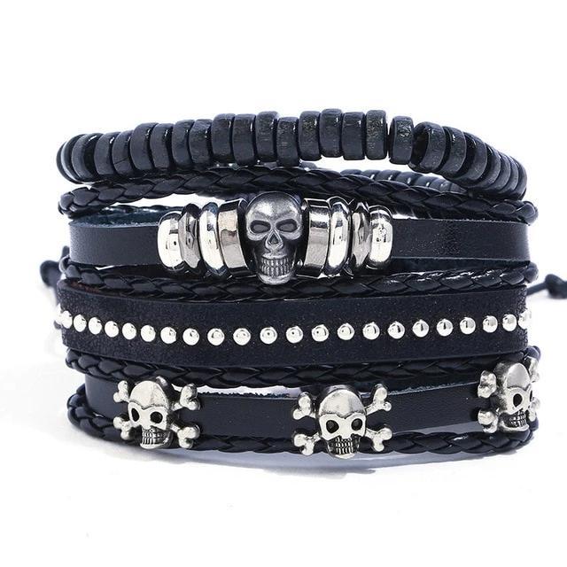 Black Vintage Multilayer Leather Skull Bracelet-Skull Bracelet-Innovato Design-Innovato Design