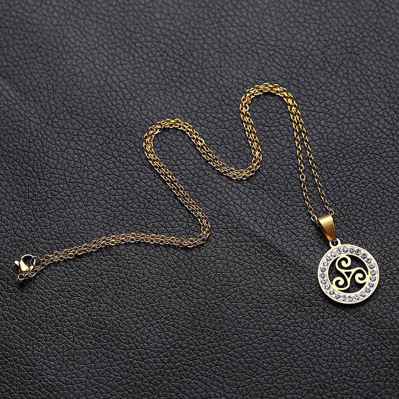 Gold & Silver Triskelion Stainless Steel Pendant Necklace with Zirconia Crystals-Necklaces-Innovato Design-Gold-Innovato Design