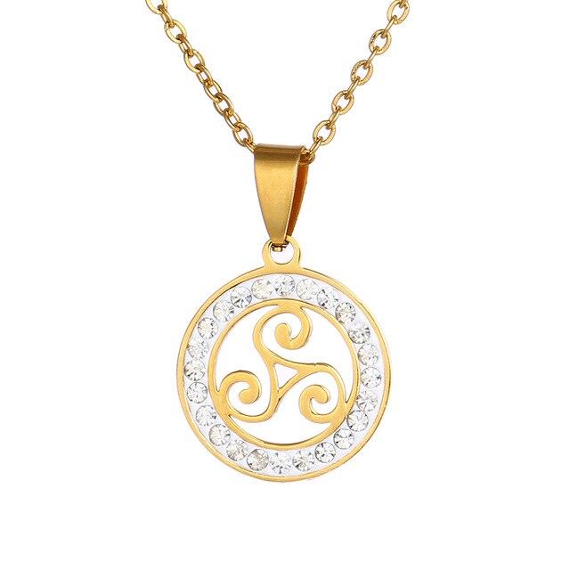 Gold & Silver Triskelion Stainless Steel Pendant Necklace with Zirconia Crystals-Necklaces-Innovato Design-Gold-Innovato Design