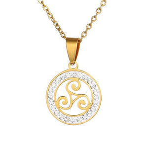 Gold & Silver Triskelion Stainless Steel Pendant Necklace with Zirconia Crystals-Necklaces-Innovato Design-Gold-Innovato Design