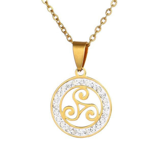Gold & Silver Triskelion Stainless Steel Pendant Necklace with Zirconia Crystals-Necklaces-Innovato Design-Gold-Innovato Design