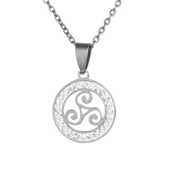 Gold & Silver Triskelion Stainless Steel Pendant Necklace with Zirconia Crystals-Necklaces-Innovato Design-Silver-Innovato Design