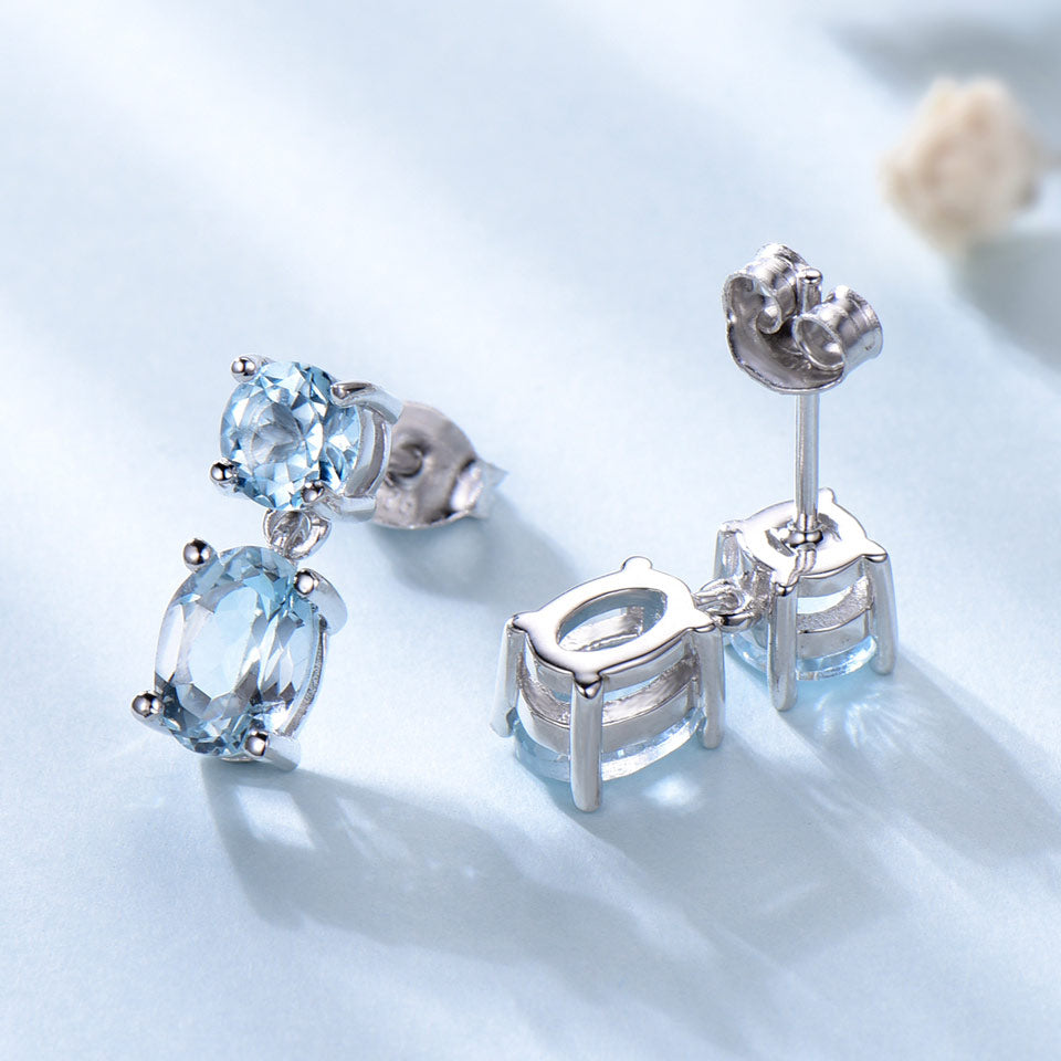Oval Faceted Sky Blue Topaz 925 Sterling Silver Drop Earrings-Earrings-Innovato Design-Innovato Design