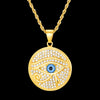 Gemstone-Studded Gold-Plated Evil Eye Bling Stainless Steel Hip-hop Pendant Necklace