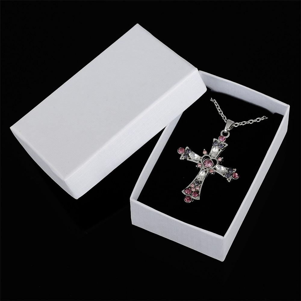 Silver Cross Pendant Necklace with Pink and Purple Crystals-Necklaces-Innovato Design-Innovato Design