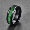 Black Tungsten Carbide with Green Meteorite Inlay Wedding Band - InnovatoDesign
