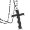 Silver & Black Carbon Fiber Classic Cross Pendant and Necklace with 21.5