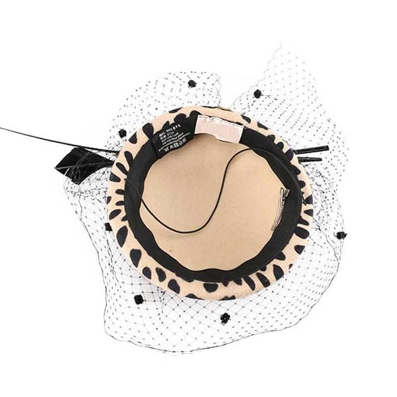 Leopard Australian Wool Pillbox Fascinator Hat with Netted Veil, Bowknot and Feathers-Hats-Innovato Design-Innovato Design