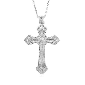 Bejeweled Crystal Sterling Silver Cross Pendant Necklace-Necklaces-Innovato Design-Silver-Innovato Design
