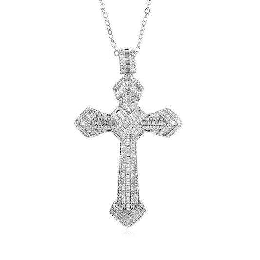 Bejeweled Crystal Sterling Silver Cross Pendant Necklace-Necklaces-Innovato Design-Silver-Innovato Design