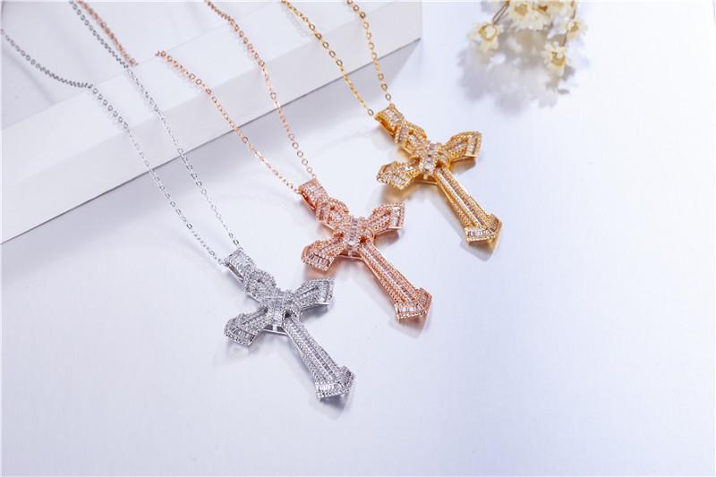 Bejeweled Crystal Sterling Silver Cross Pendant Necklace-Necklaces-Innovato Design-Silver-Innovato Design