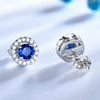 Sapphire and Cubic Zirconia 925 Sterling Silver Romantic Wedding Stud Earrings