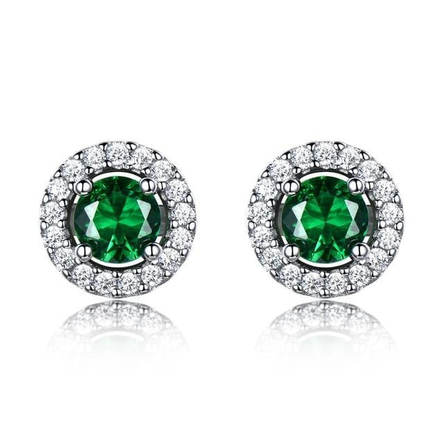 Sapphire and Cubic Zirconia 925 Sterling Silver Romantic Wedding Stud Earrings-Earrings-Innovato Design-Green-Innovato Design