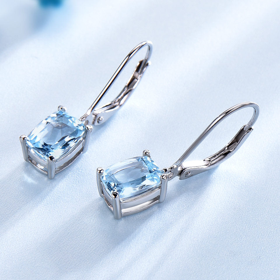 Sky Blue Topaz 925 Sterling Silver Pendant & Drop Earrings Wedding Jewelry Set-Jewelry Sets-Innovato Design-Innovato Design