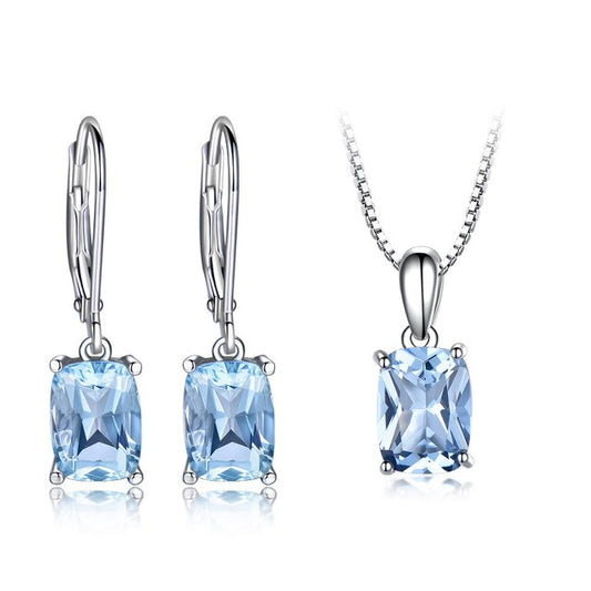Sky Blue Topaz 925 Sterling Silver Pendant & Drop Earrings Wedding Jewelry Set-Jewelry Sets-Innovato Design-Innovato Design