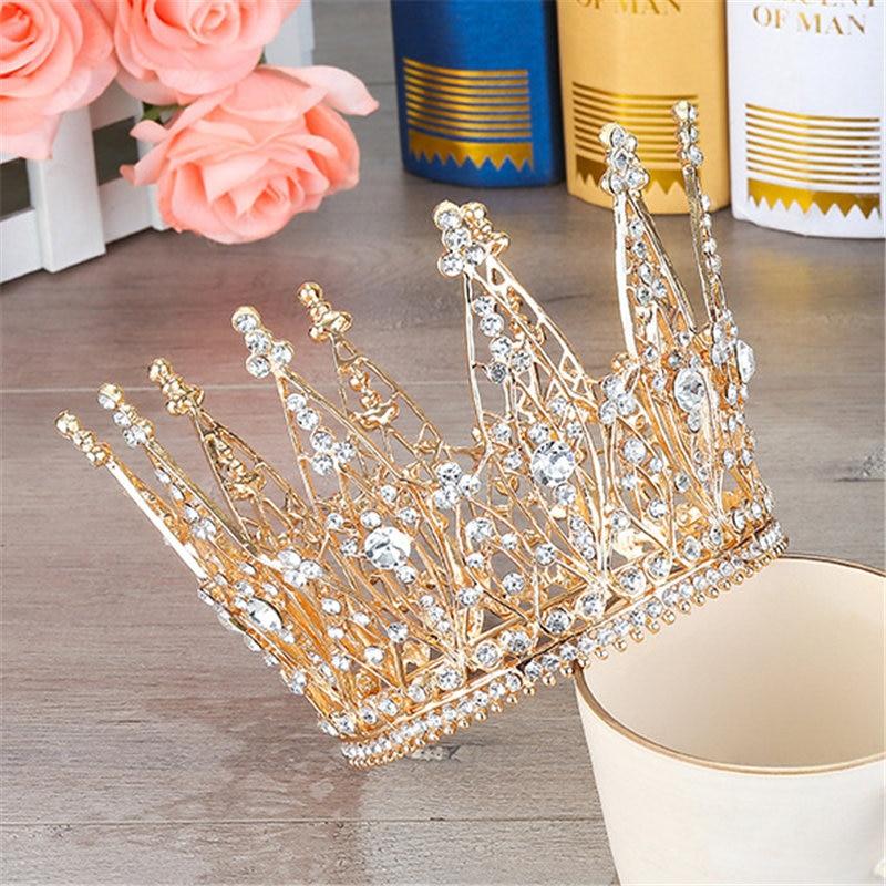 King & Queen Tiara Rhinestones Crown for Wedding or Prom-Crowns-Innovato Design-Gold-Innovato Design