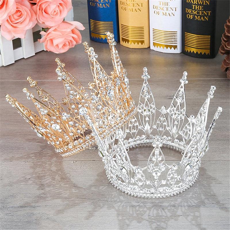 King & Queen Tiara Rhinestones Crown for Wedding or Prom-Crowns-Innovato Design-Gold-Innovato Design