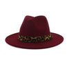 Wide Brim Felt Fedora Panama Hat with Leopard-printed Hatband-Hats-Innovato Design-Burgundy-Innovato Design