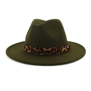 Wide Brim Felt Fedora Panama Hat with Leopard-printed Hatband-Hats-Innovato Design-Green-Innovato Design
