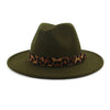 Wide Brim Felt Fedora Panama Hat with Leopard-printed Hatband