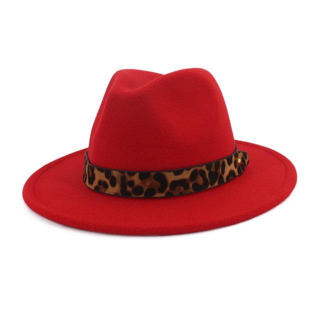 Wide Brim Felt Fedora Panama Hat with Leopard-printed Hatband ...