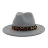 Wide Brim Felt Fedora Panama Hat with Leopard-printed Hatband-Hats-Innovato Design-Gray-Innovato Design