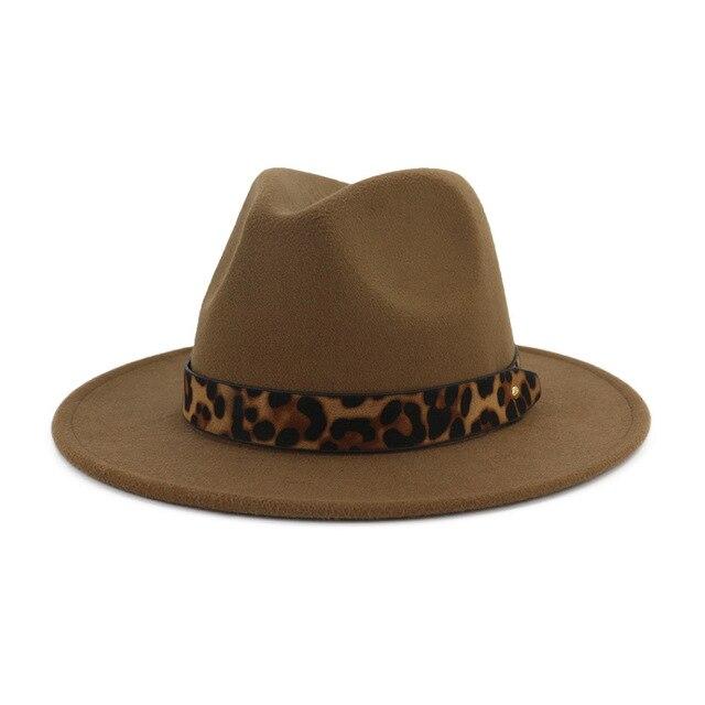 Wide Brim Felt Fedora Panama Hat with Leopard-printed Hatband-Hats-Innovato Design-Khaki-Innovato Design