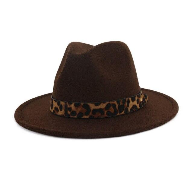 Wide Brim Felt Fedora Panama Hat with Leopard-printed Hatband-Hats-Innovato Design-Coffee-Innovato Design
