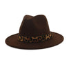 Wide Brim Felt Fedora Panama Hat with Leopard-printed Hatband