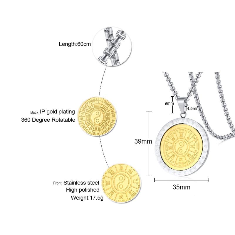 Rotatable Yin & Yang Bagua Stainless Steel Protection Gold & Silver Charm-Necklaces-Innovato Design-Innovato Design