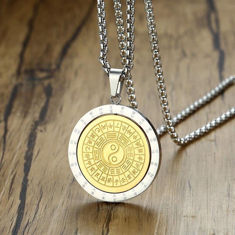 Rotatable Yin & Yang Bagua Stainless Steel Protection Gold & Silver Charm-Necklaces-Innovato Design-Innovato Design