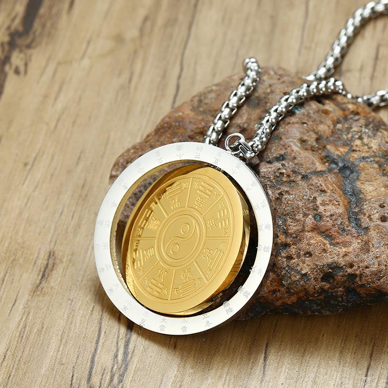 Rotatable Yin & Yang Bagua Stainless Steel Protection Gold & Silver Charm-Necklaces-Innovato Design-Innovato Design