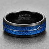 8mm Silver Arrow-Shaped Tungsten Carbide with Inlaid Blue Meteorite Wedding Band - InnovatoDesign