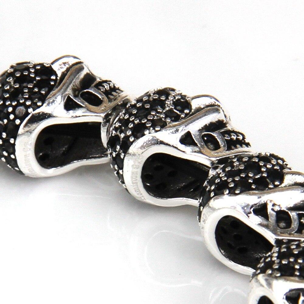 925 Sterling Silver Skull with Black Cubic Zirconia Beads Bracelets-Skull Bracelet-Innovato Design-6.3 inch-Innovato Design