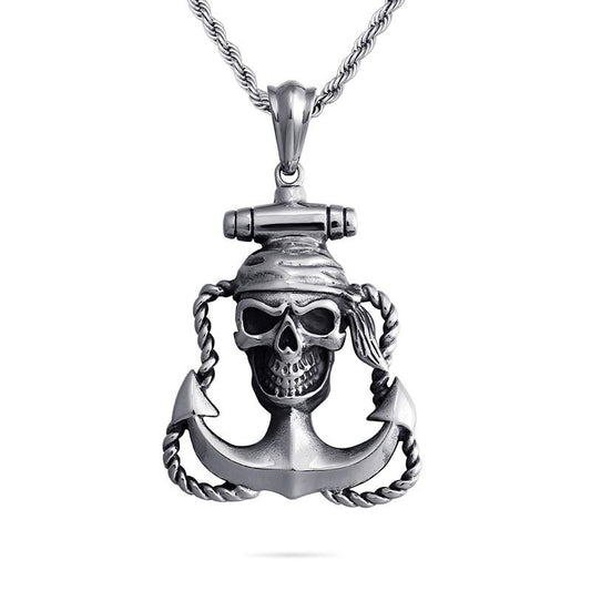 Silver Steel Skull Anchor Pendant Necklace - InnovatoDesign