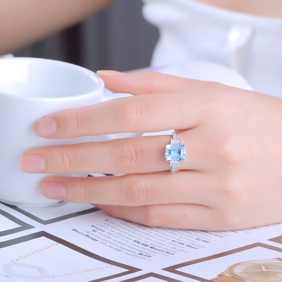 Sky Blue Topaz and Cubic Zirconia 925 Sterling Silver Clip Earrings & Ring Jewelry Set-Earrings-Innovato Design-5-Innovato Design